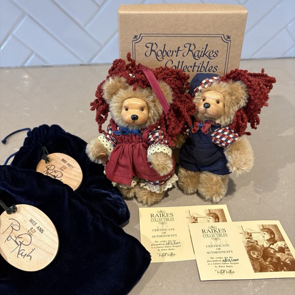 Robert Raikes Signed Wee Ann & Wee Andy Bears Set 813/1000 With Box & COA
